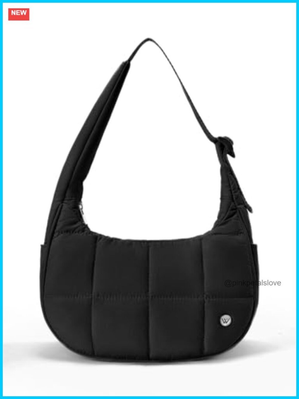 Small Puffer Crescent Shoulder Bag, Nylon Quilted Puffy Handbag with Adjustable